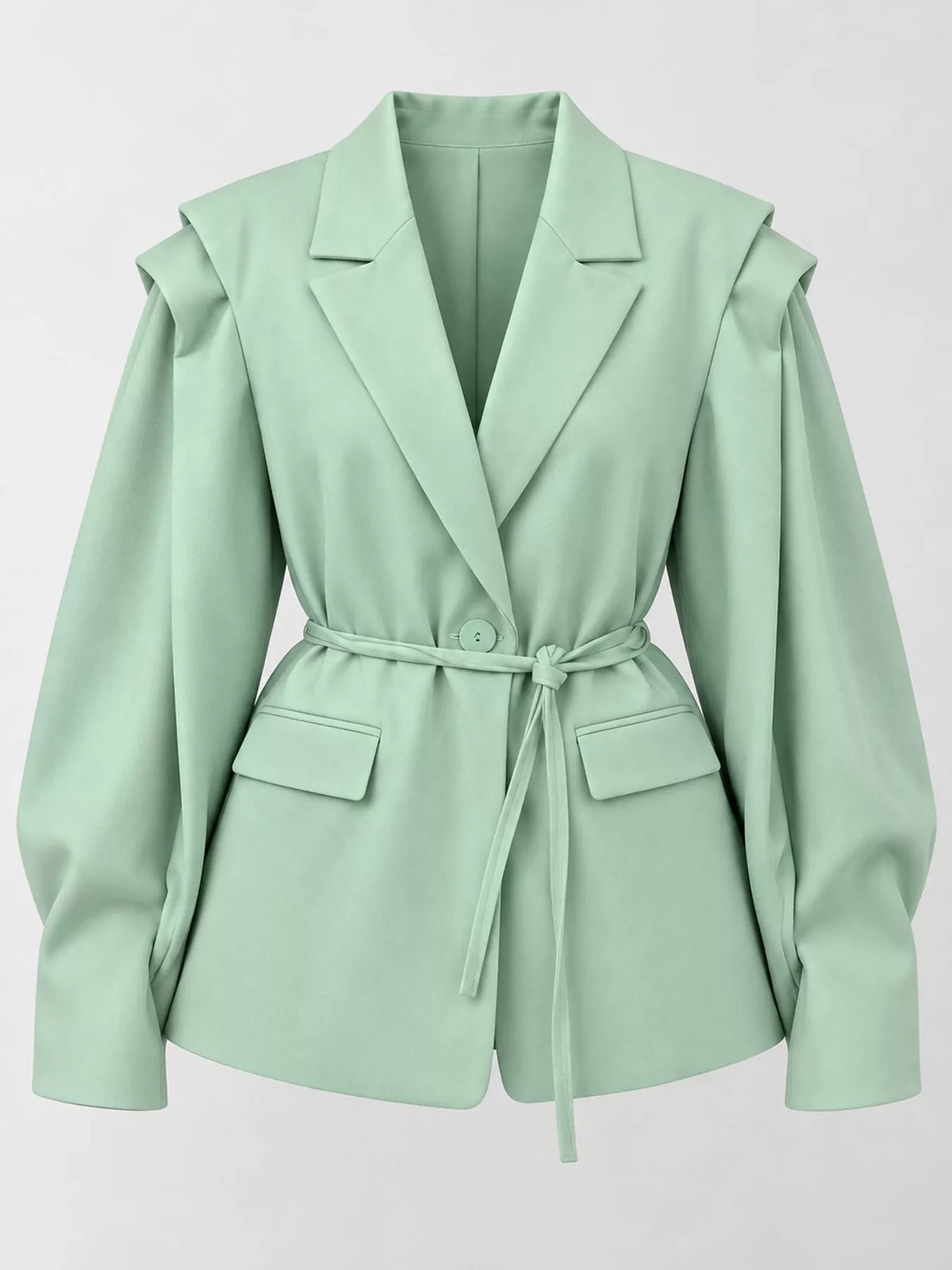 Belted Lapel Collar Long Sleeve Blazer