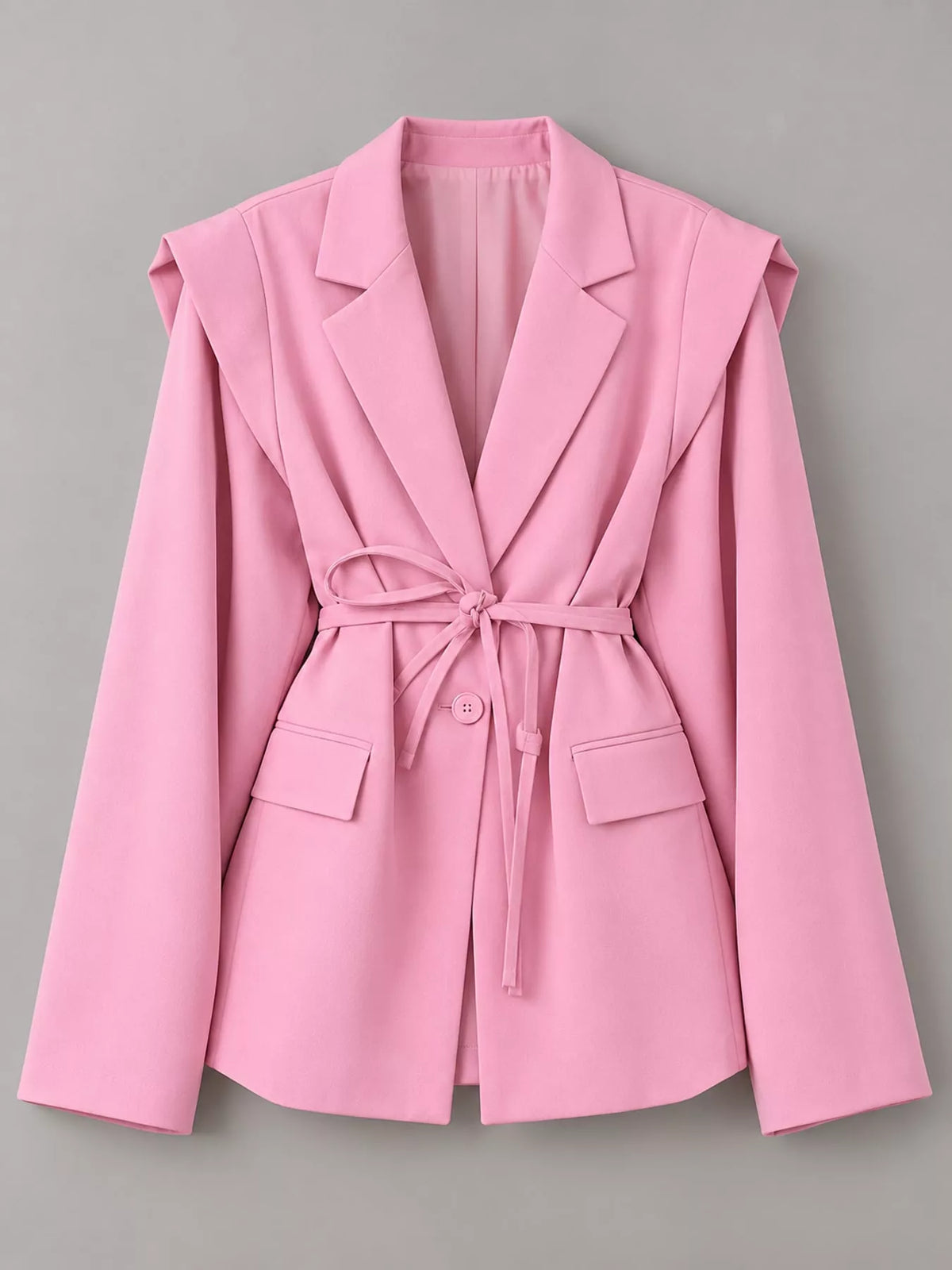 Belted Lapel Collar Long Sleeve Blazer
