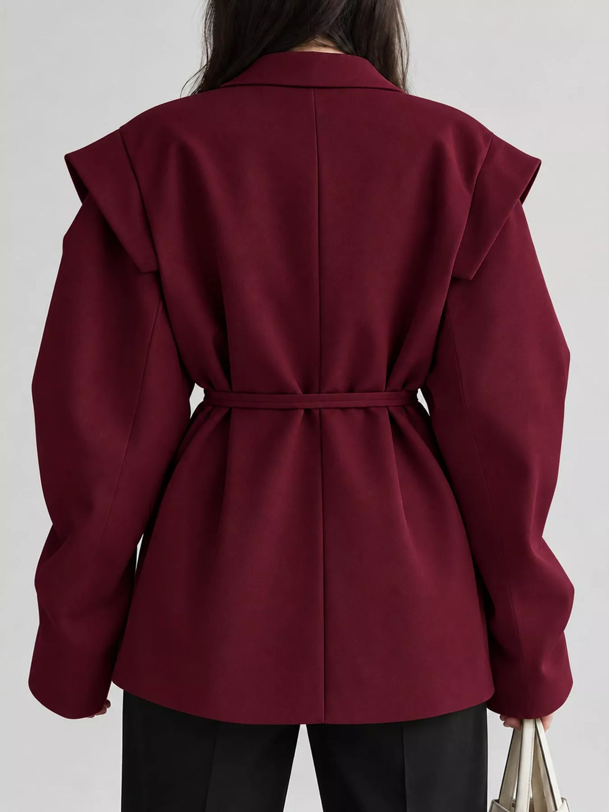Belted Lapel Collar Long Sleeve Blazer