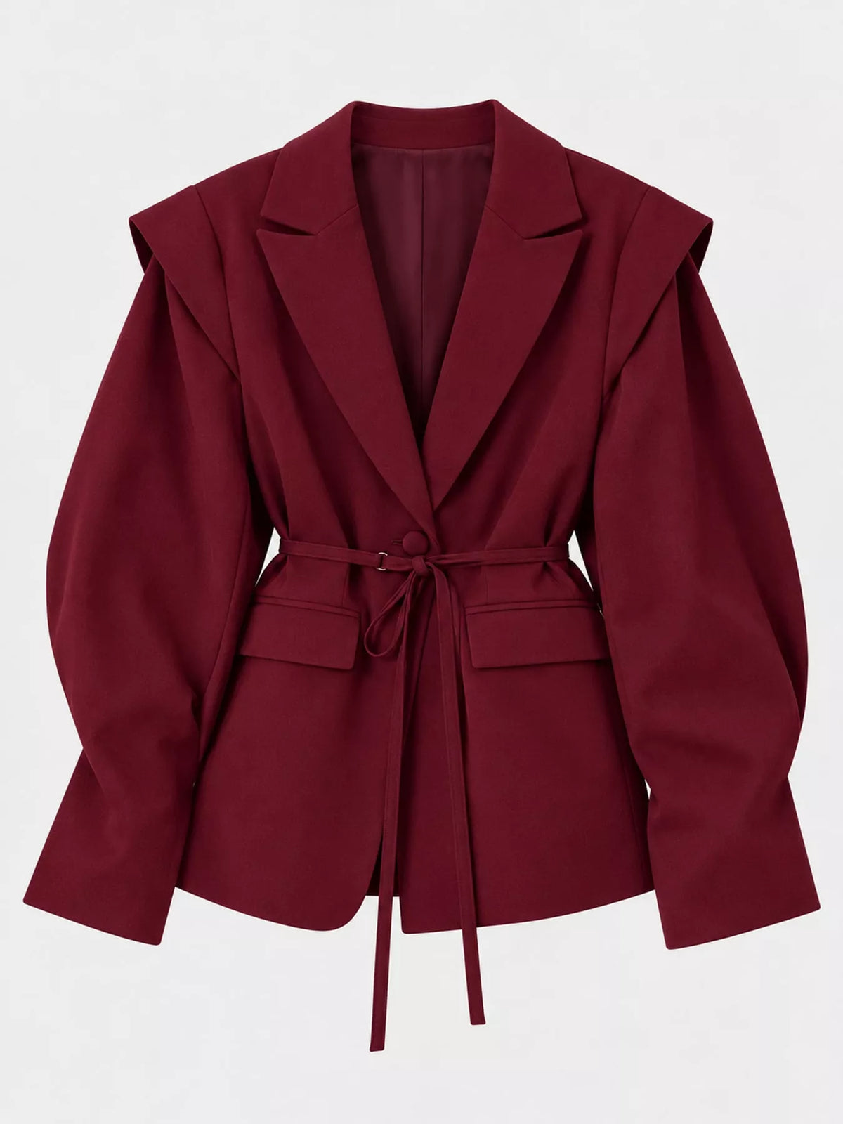 Belted Lapel Collar Long Sleeve Blazer