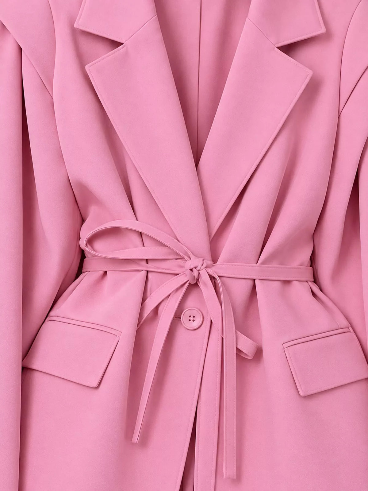 Belted Lapel Collar Long Sleeve Blazer