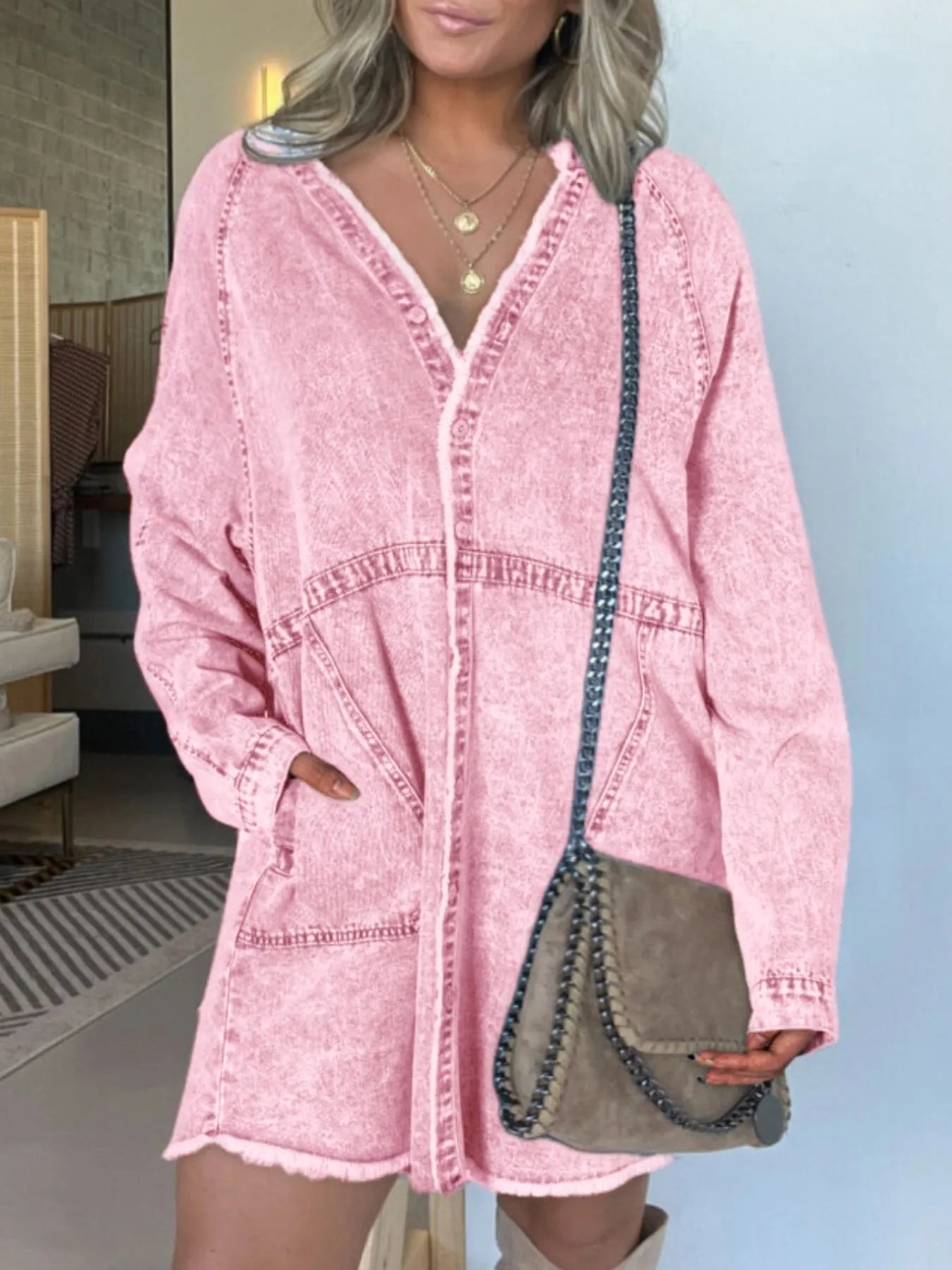 Button-Front Long Sleeve Denim Shirt Dress | Deb Shops