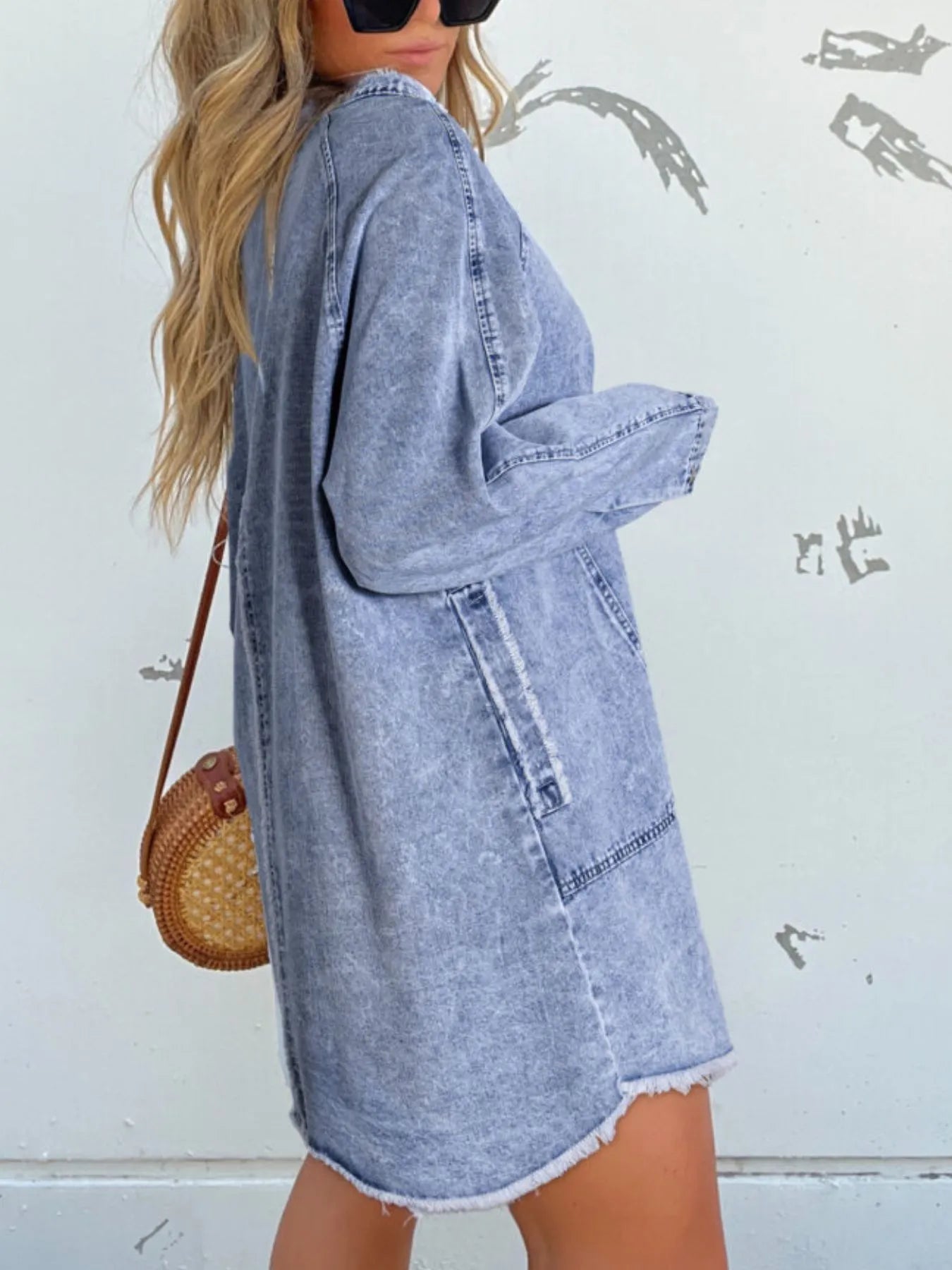 Button-Front Long Sleeve Denim Shirt Dress | Deb Shops