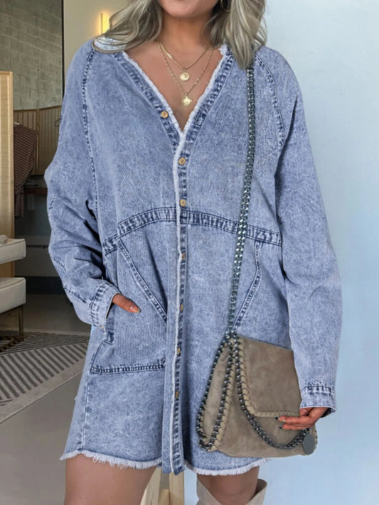 Button-Front Long Sleeve Denim Shirt Dress | Deb Shops
