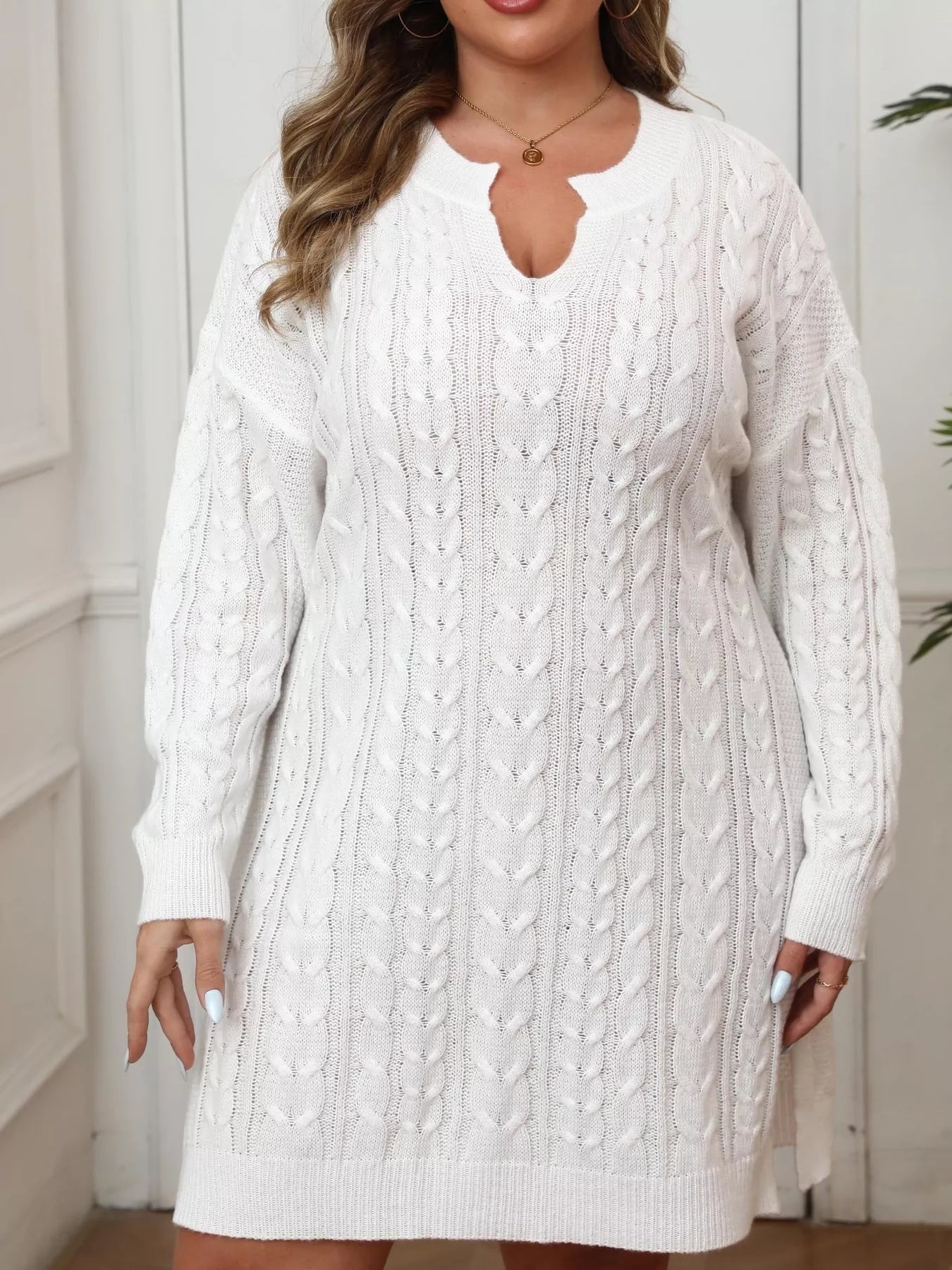 Cable Knit Long Sleeve Sweater Dress