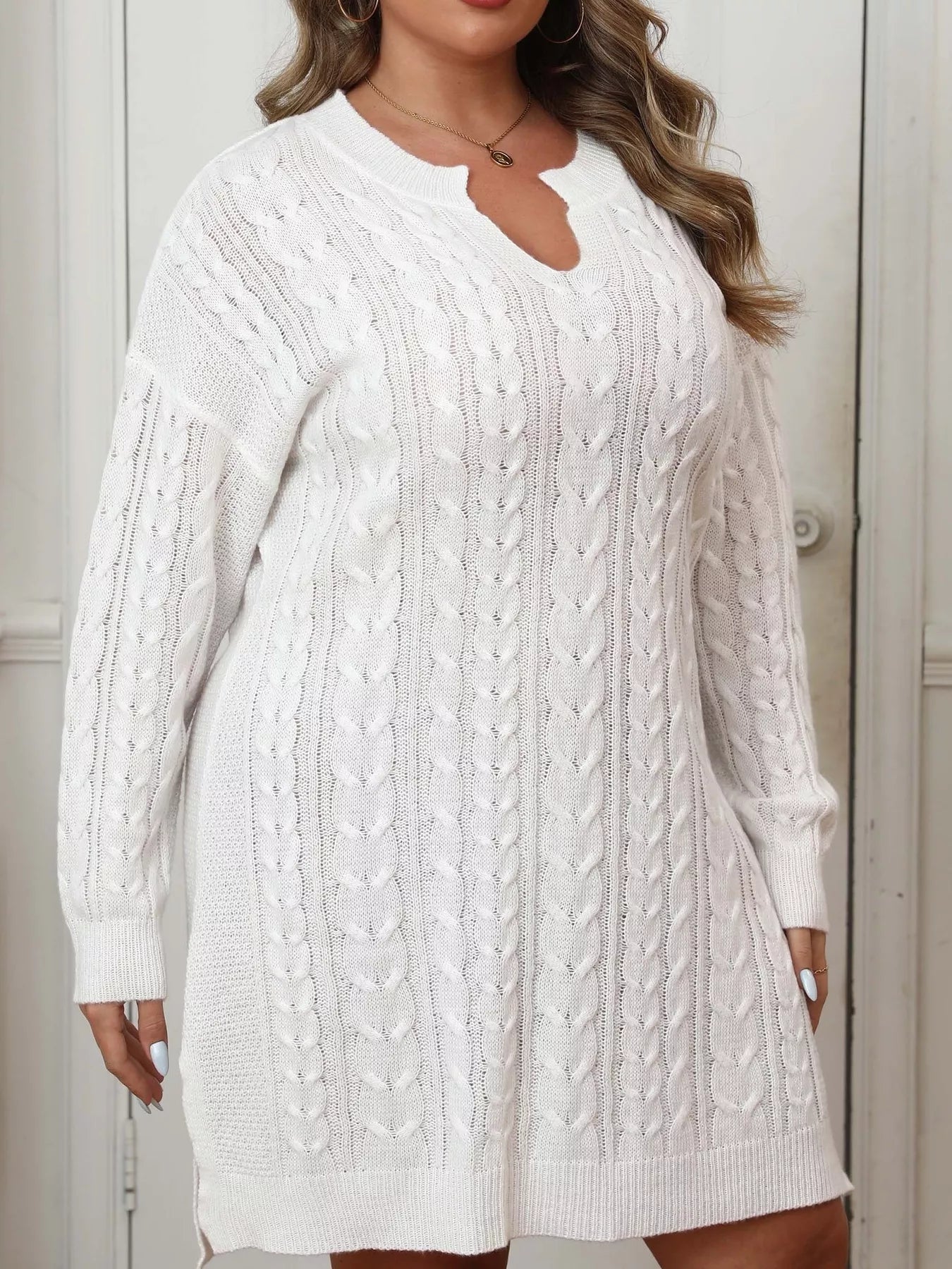 Cable Knit Long Sleeve Sweater Dress