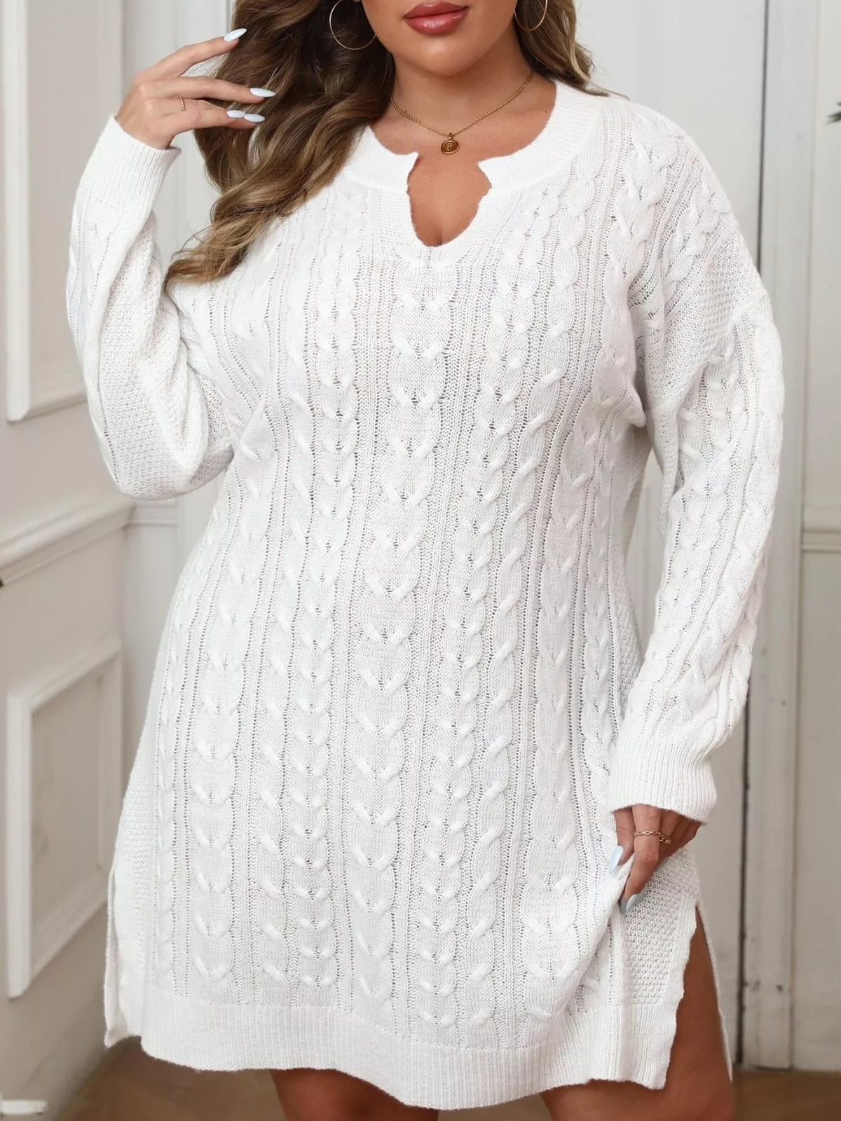 Cable Knit Long Sleeve Sweater Dress