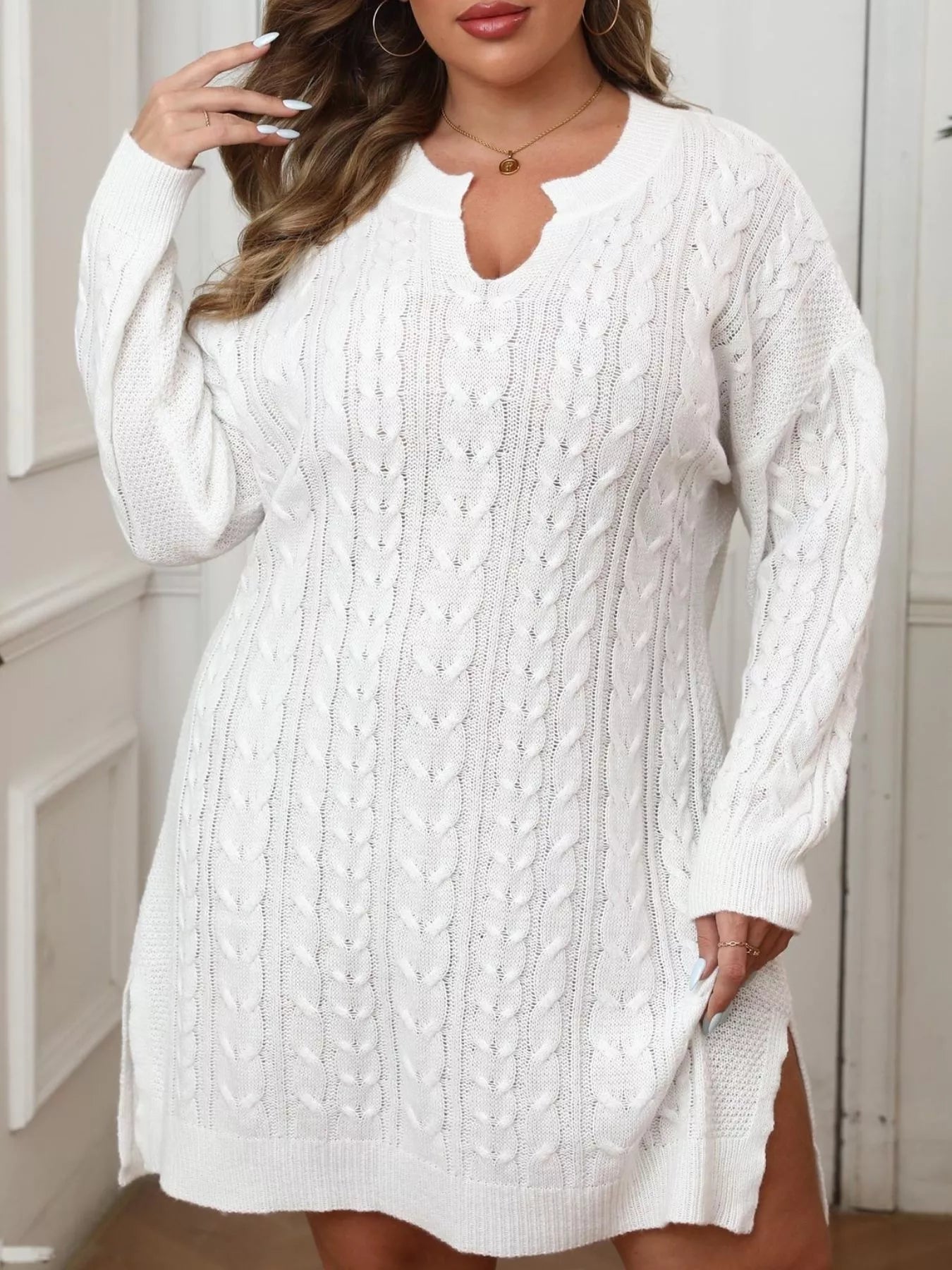 Cable Knit Long Sleeve Sweater Dress