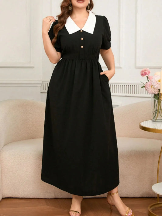 Contrast Collar Short Sleeve Dress | Deb Shops