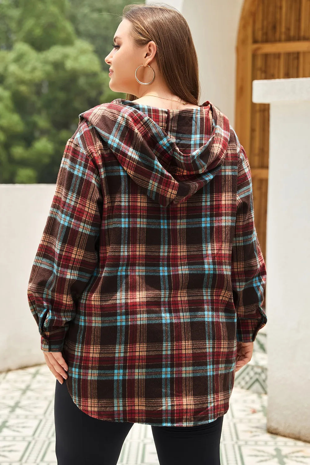 Drawstring Plaid Quarter Button Hoodie | Deb Shops