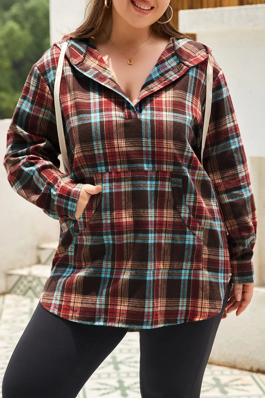 Drawstring Plaid Quarter Button Hoodie | Deb Shops