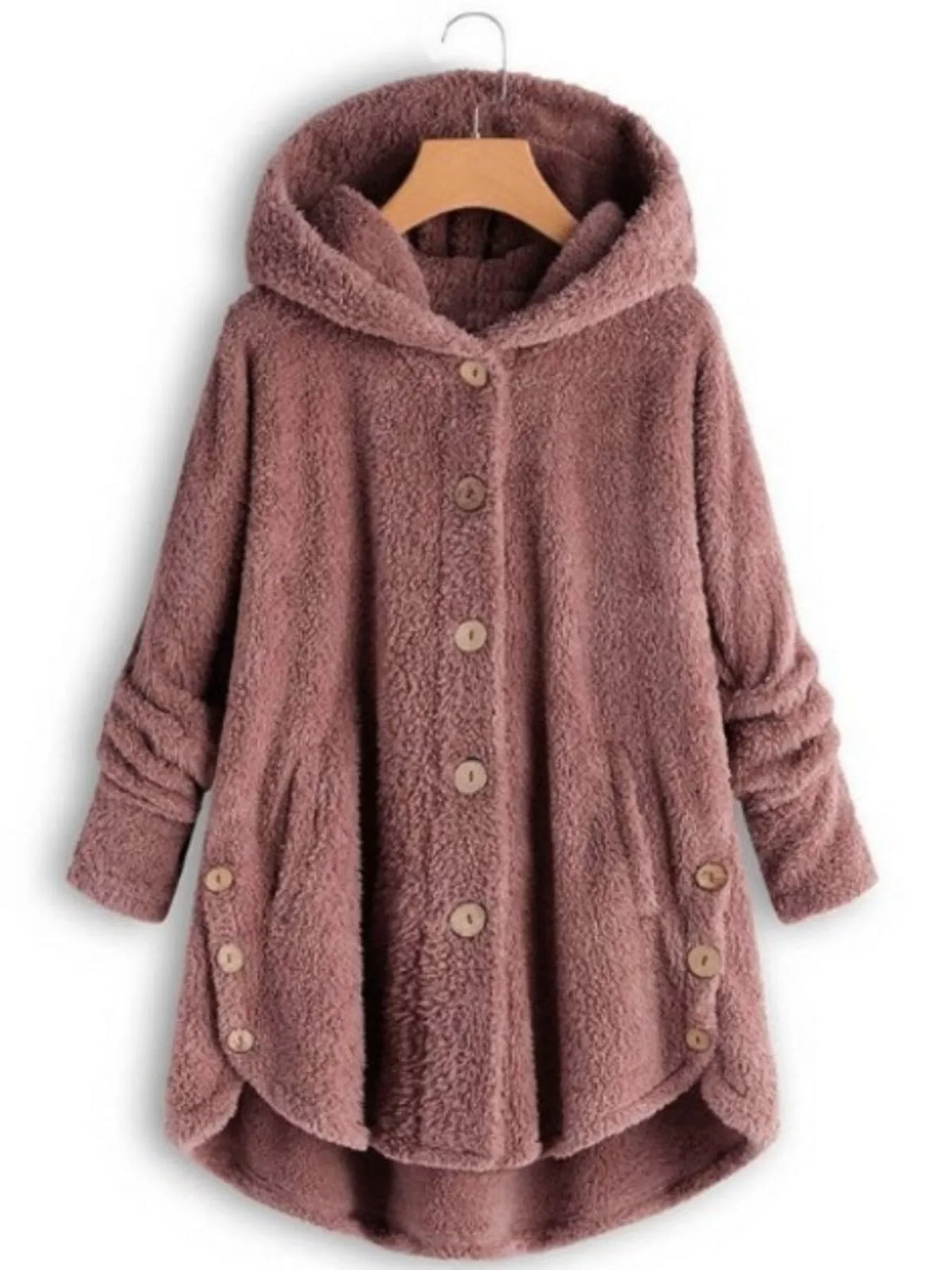 Fleece Button-Down Hooded Jacket
