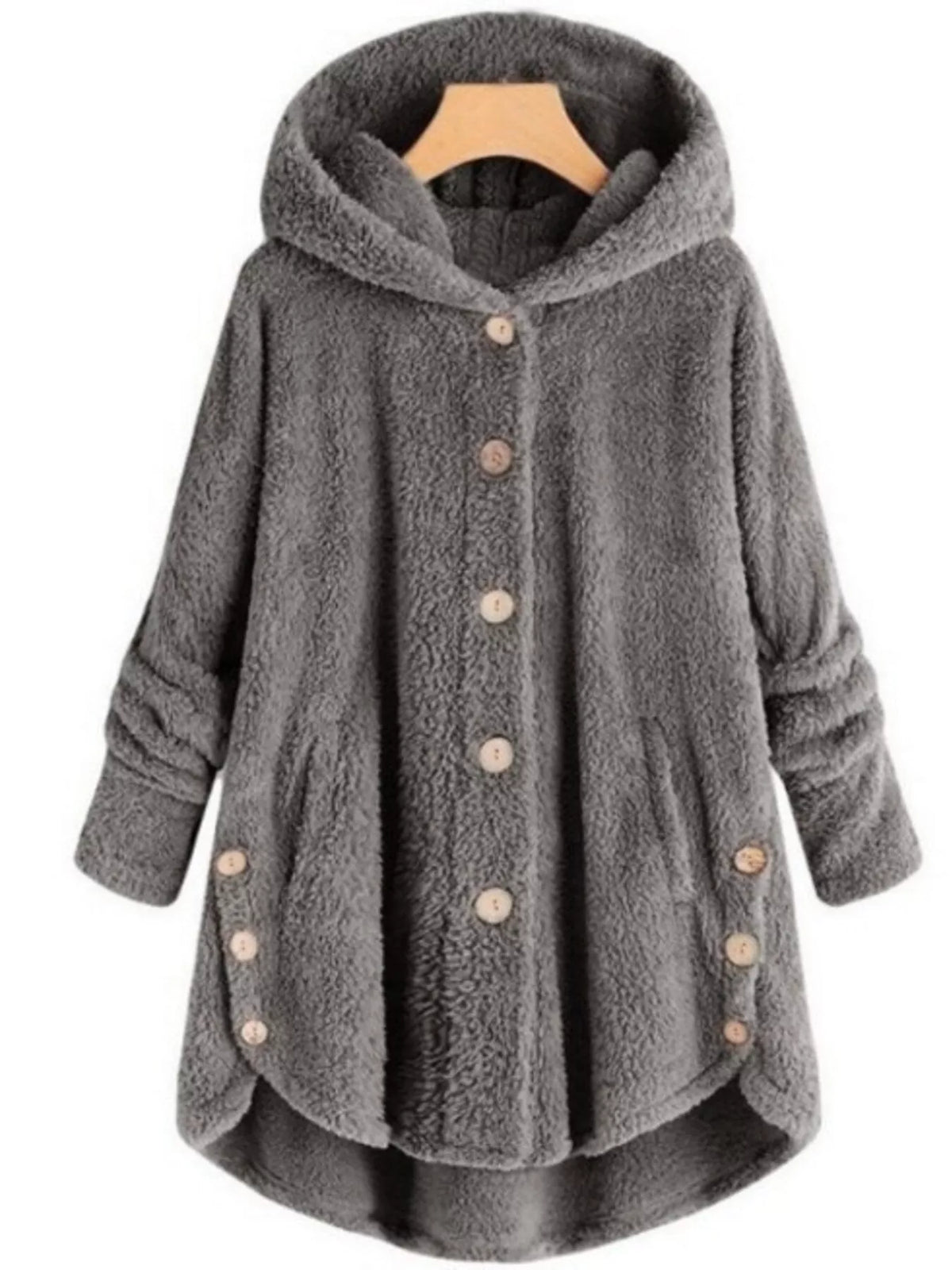 Fleece Button-Down Hooded Jacket