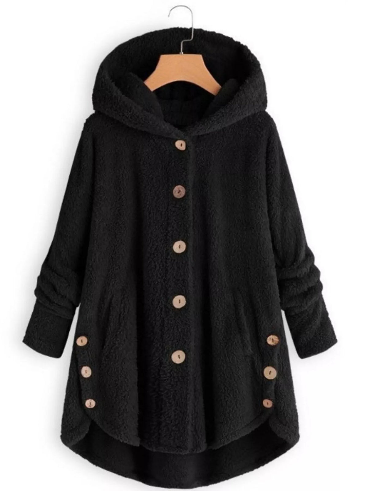 Fleece Button-Down Hooded Jacket