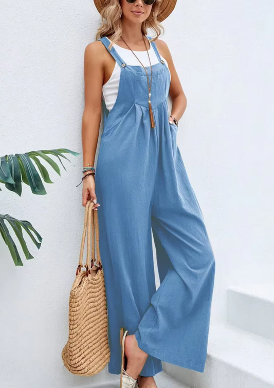 Floral Daisy Print Pocket Romper Long Button Jumpsuit