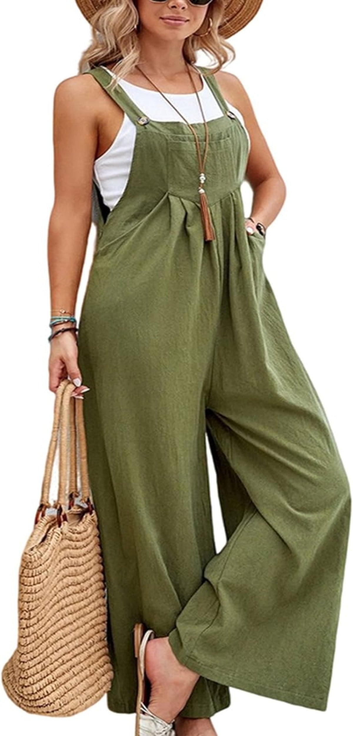 Floral Daisy Print Pocket Romper Long Button Jumpsuit