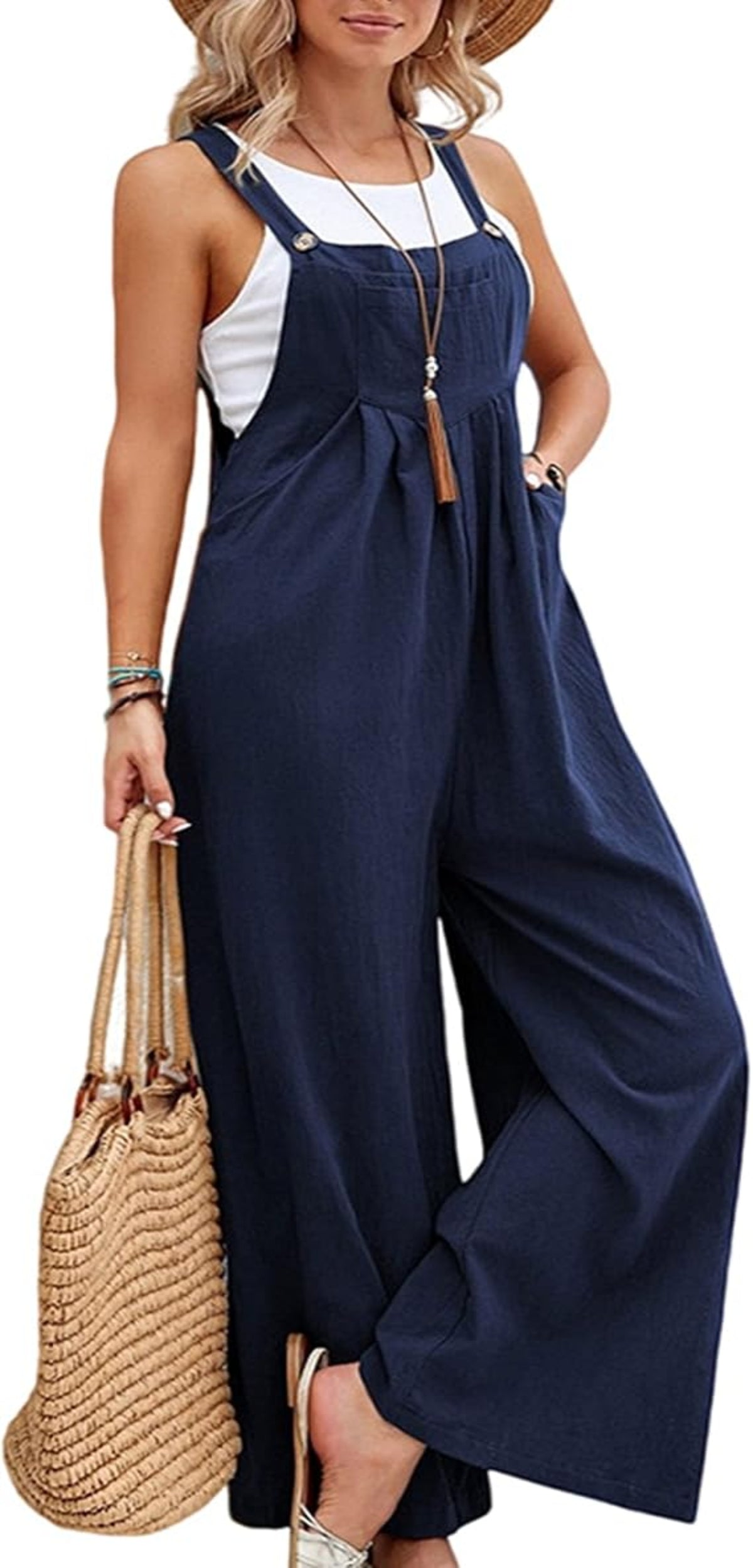 Floral Daisy Print Pocket Romper Long Button Jumpsuit