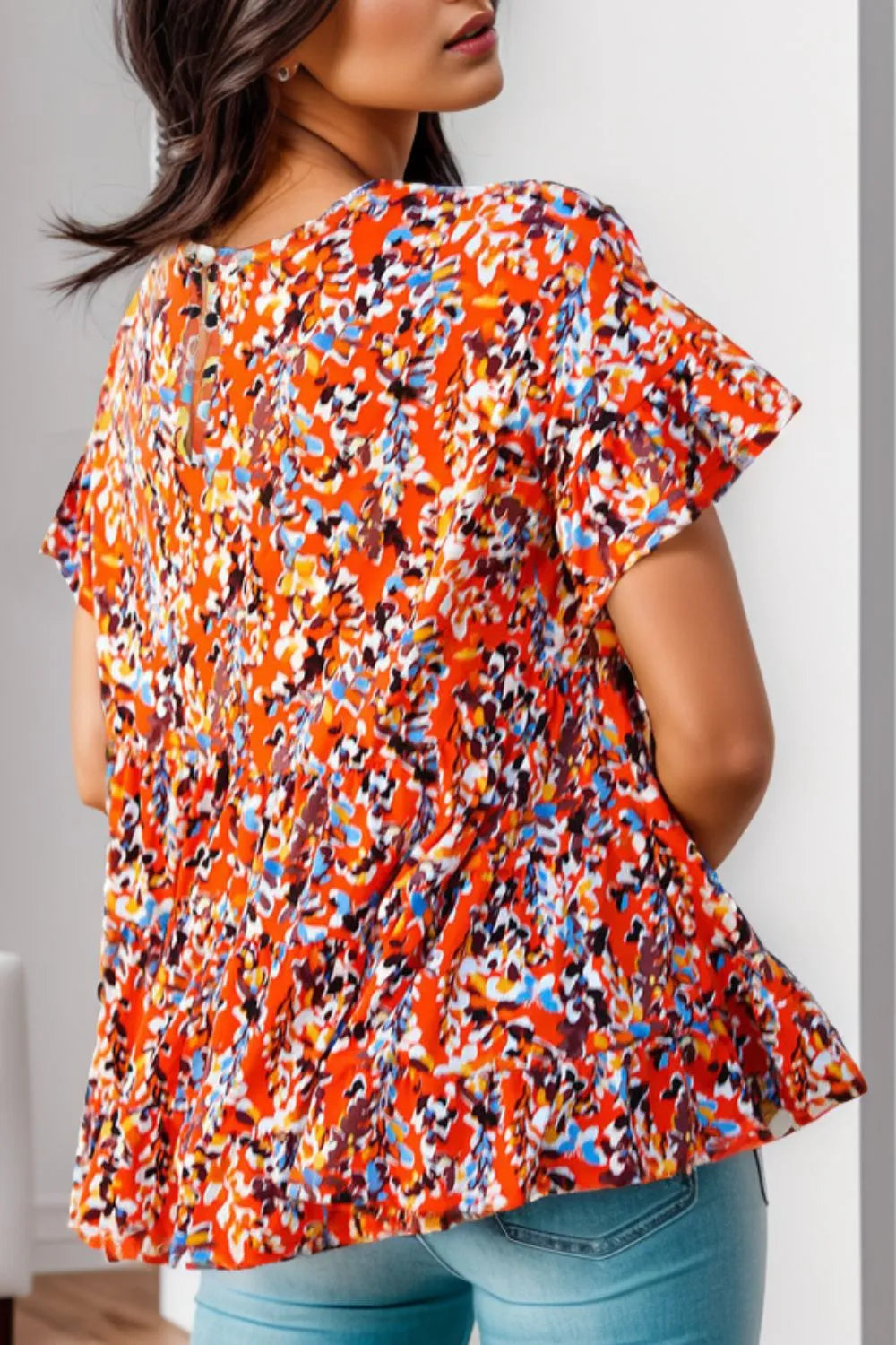 Floral Round Neck Tiered Blouse | Deb Shops