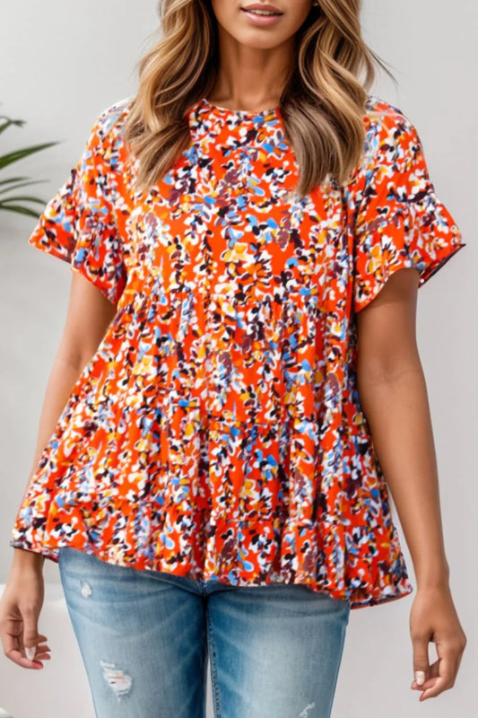 Floral Round Neck Tiered Blouse | Deb Shops