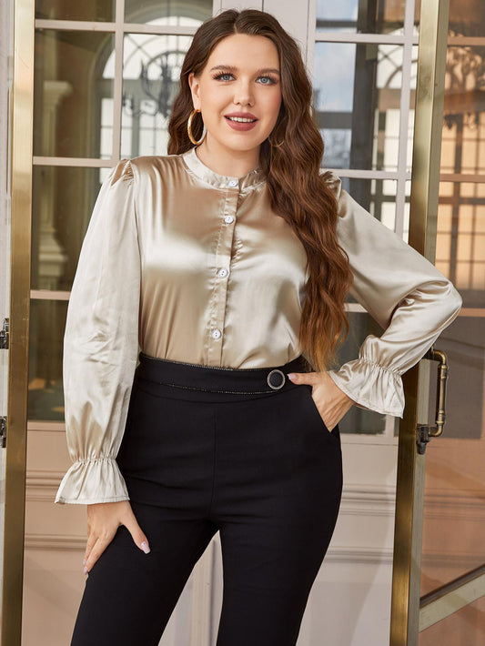 Flounce Sleeve Band Collar Shirt | Deb Shops