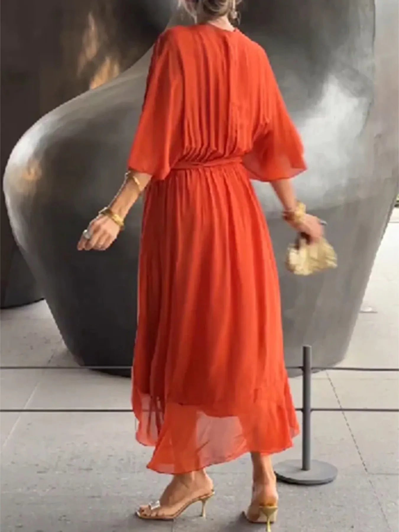 Flowy Tie Front Midi Dress with Flutter Sleeves | Deb Shops