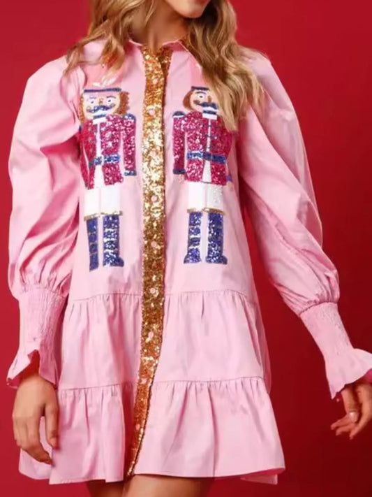 Full Size Christmas Sequin Nutcracker Tiered Shirt Dress | Deb Shops