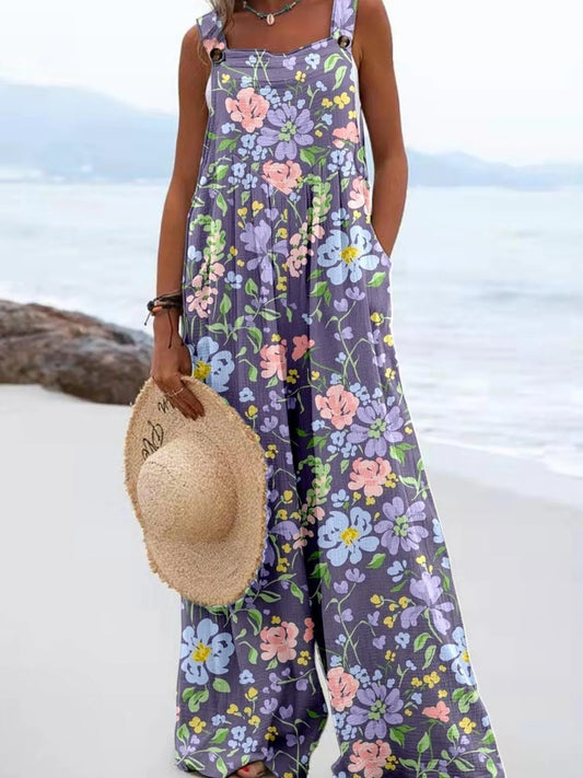 Full Size Floral Wide-Leg Overalls | Deb Shops