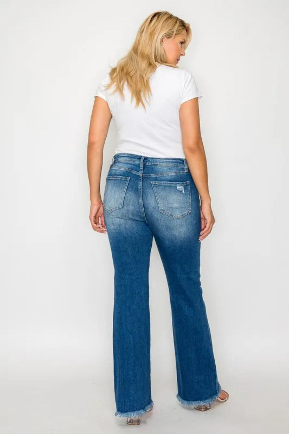 Full Size Raw Hem Distressed High Rise Bootcut Jeans | Deb Shops
