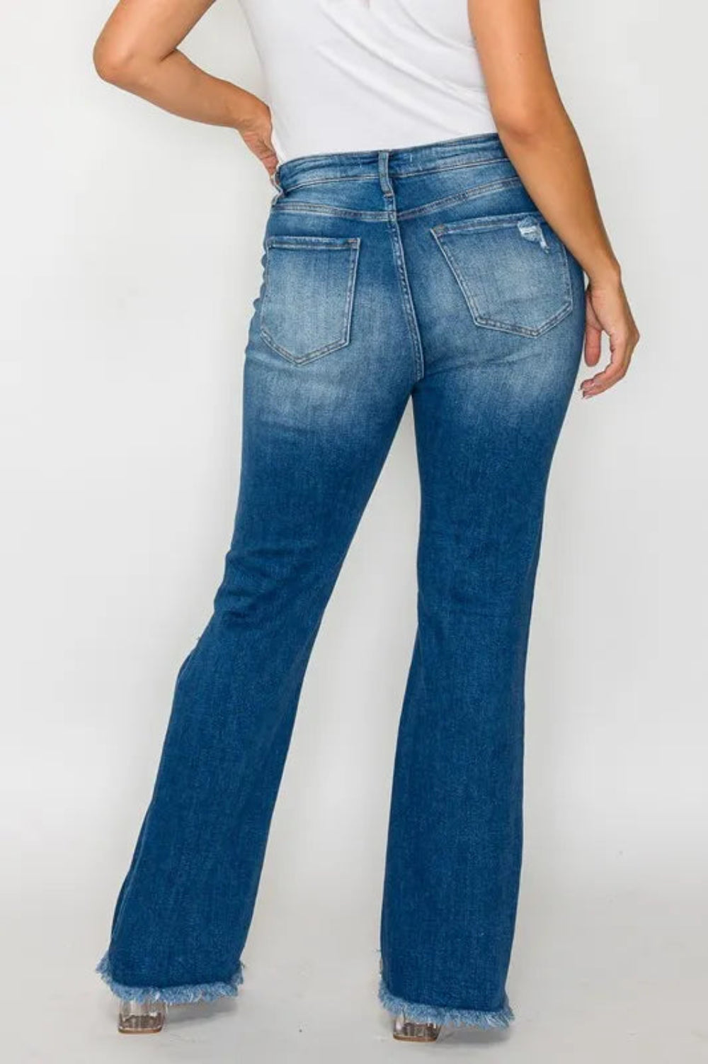 Full Size Raw Hem Distressed High Rise Bootcut Jeans | Deb Shops