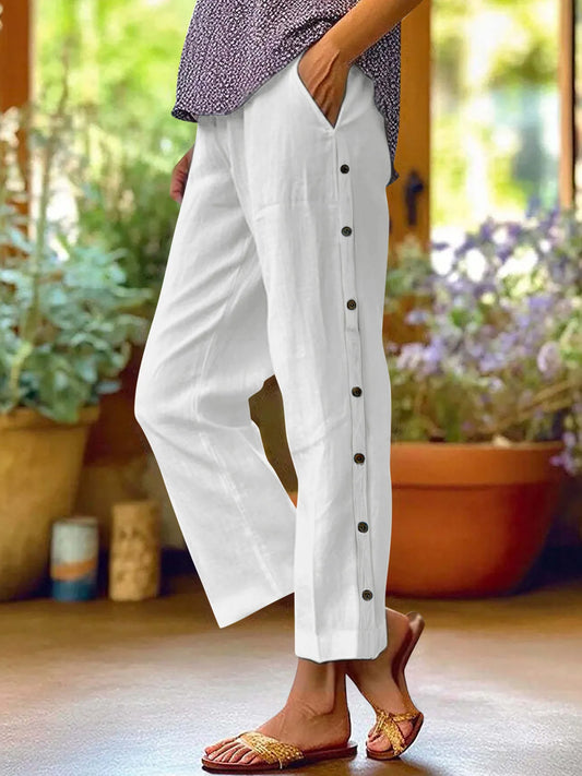 Full Size Side Decor Button Casual Wide Leg Pants | Deb Shops