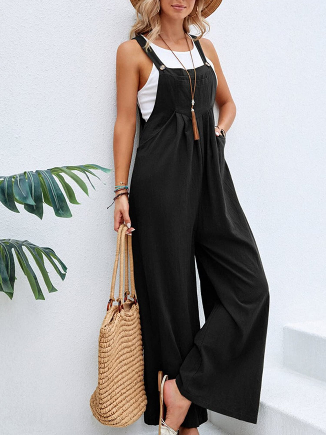 Full Size Square Neck Wide Strap Overall