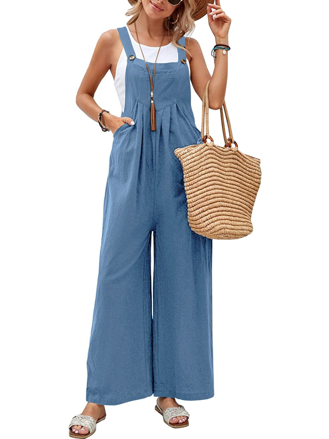 Full Size Square Neck Wide Strap Overall