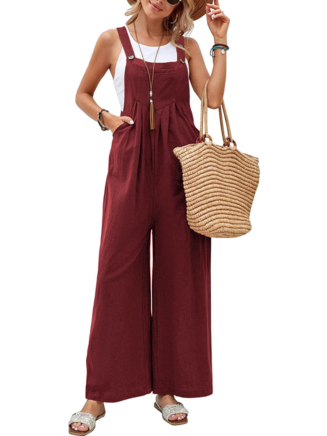 Full Size Square Neck Wide Strap Overall