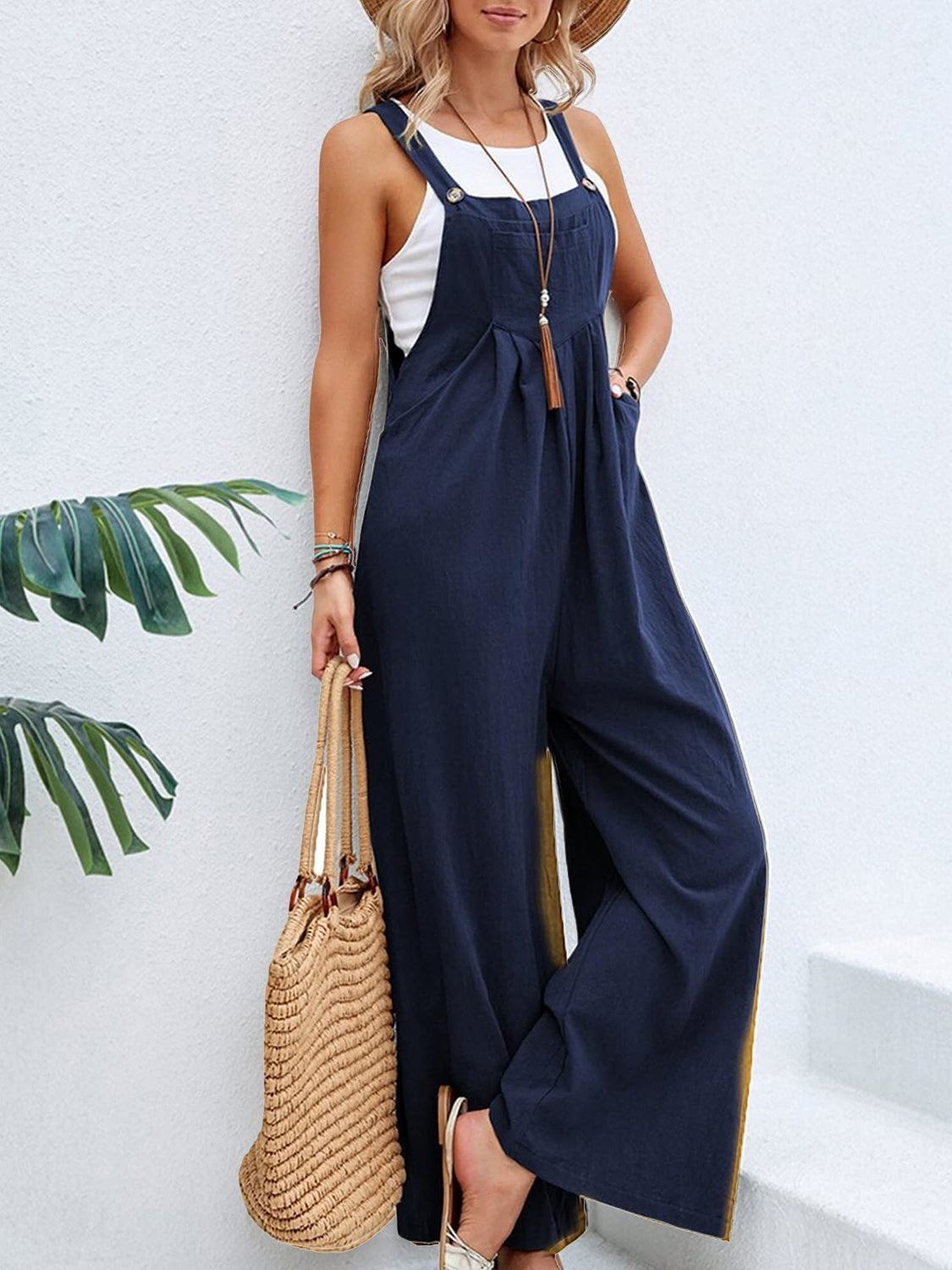 Full Size Square Neck Wide Strap Overall