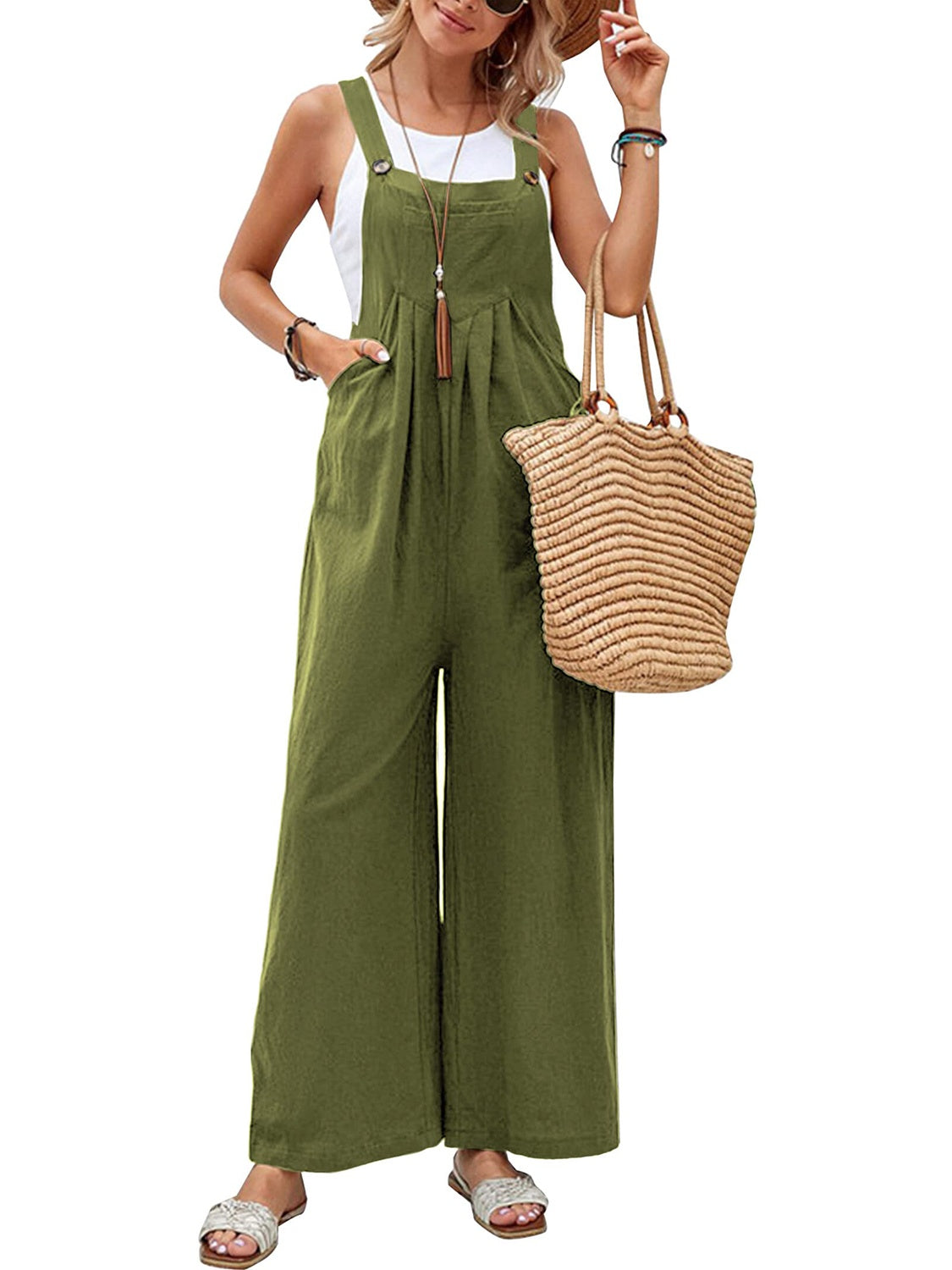 Full Size Square Neck Wide Strap Overall