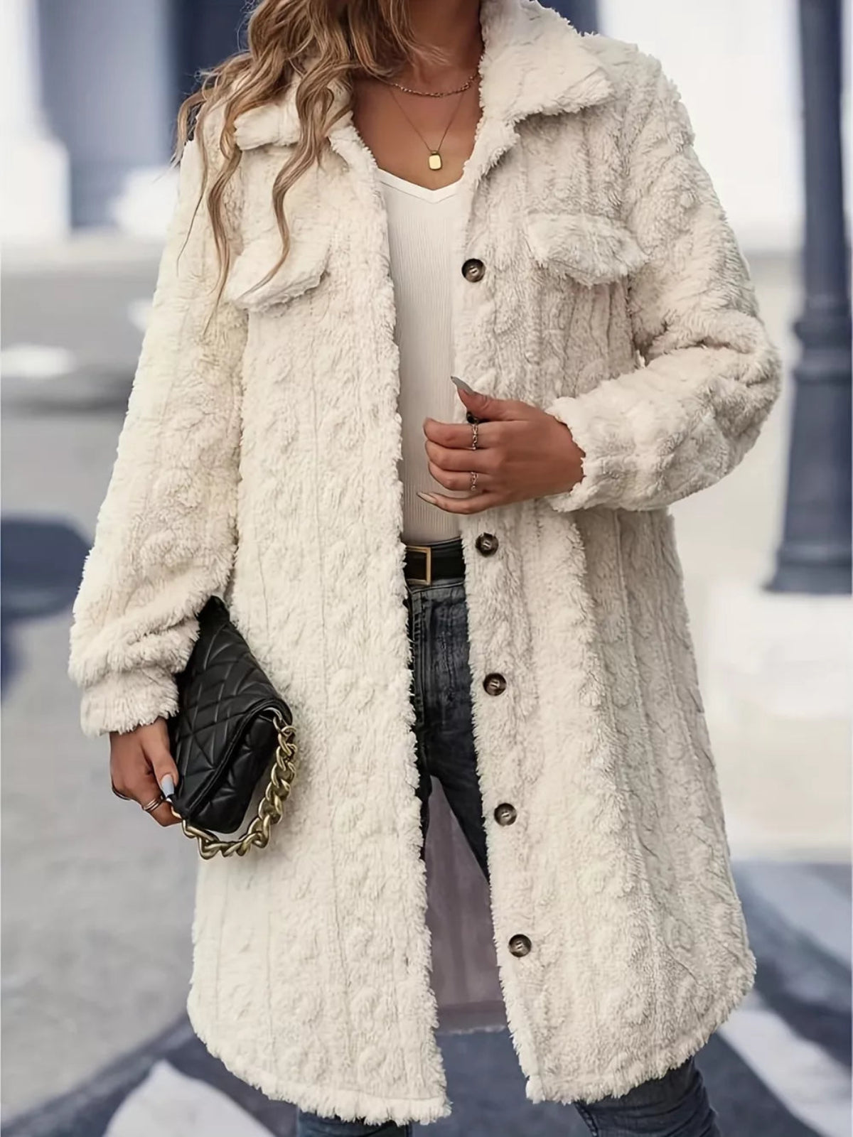 Fuzzy Button-Up Longline Coat