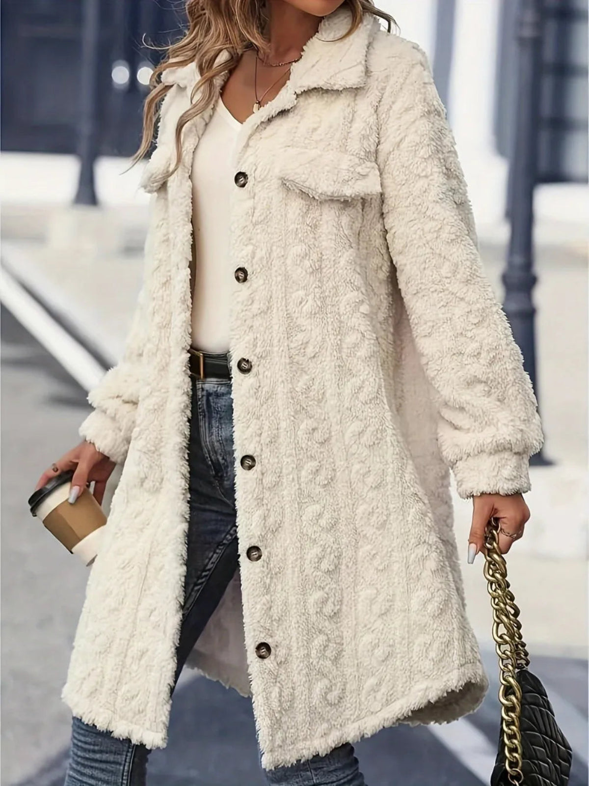 Fuzzy Button-Up Longline Coat