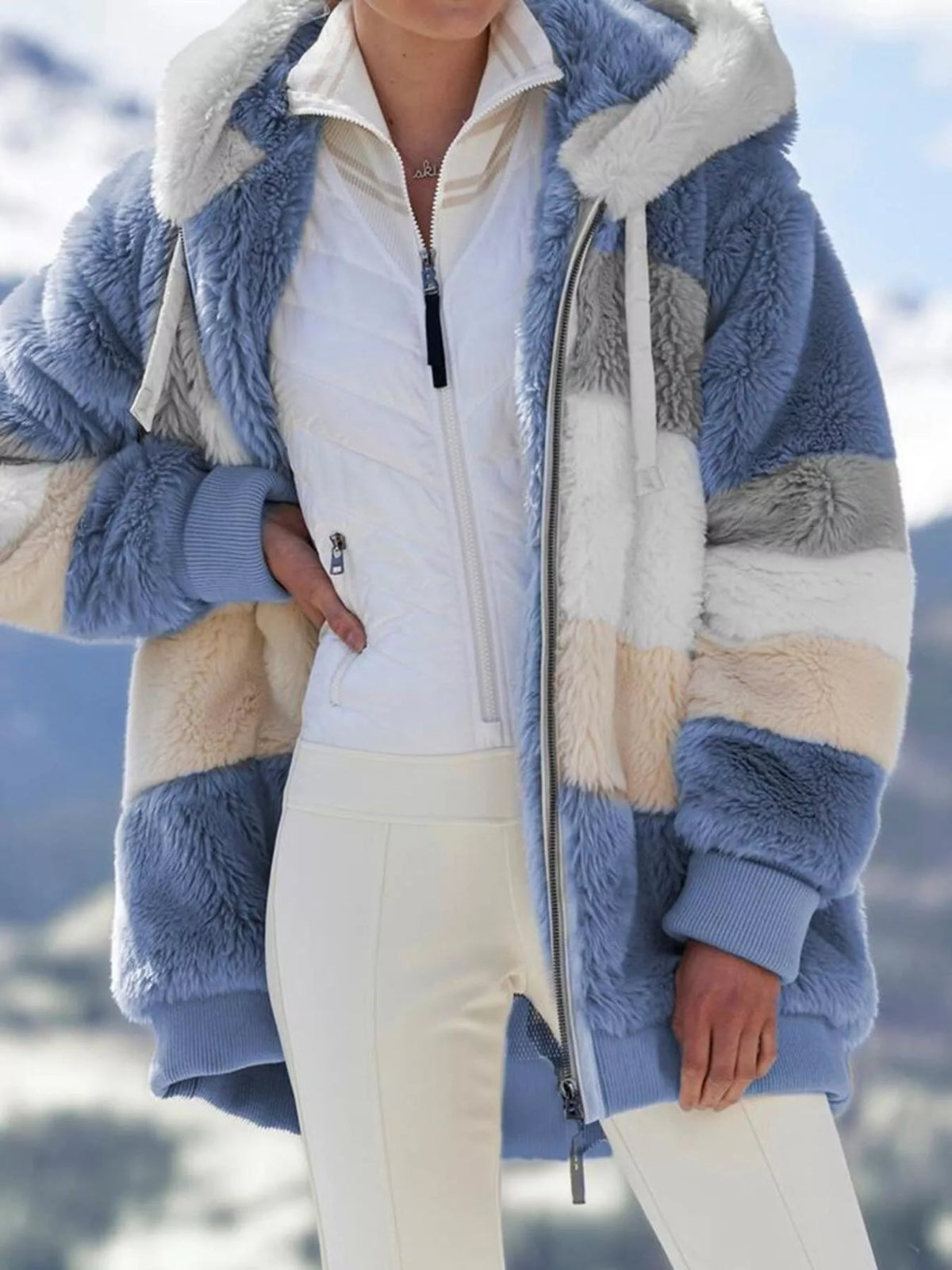 Fuzzy Zip-Up Hoodie Jacket with Pockets