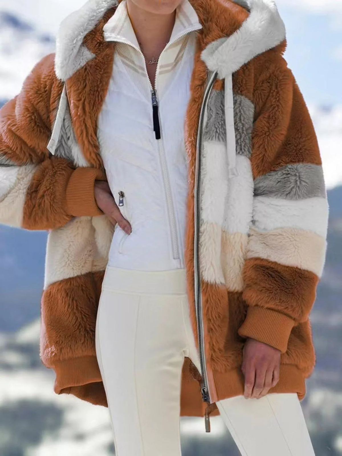 Fuzzy Zip-Up Hoodie Jacket with Pockets