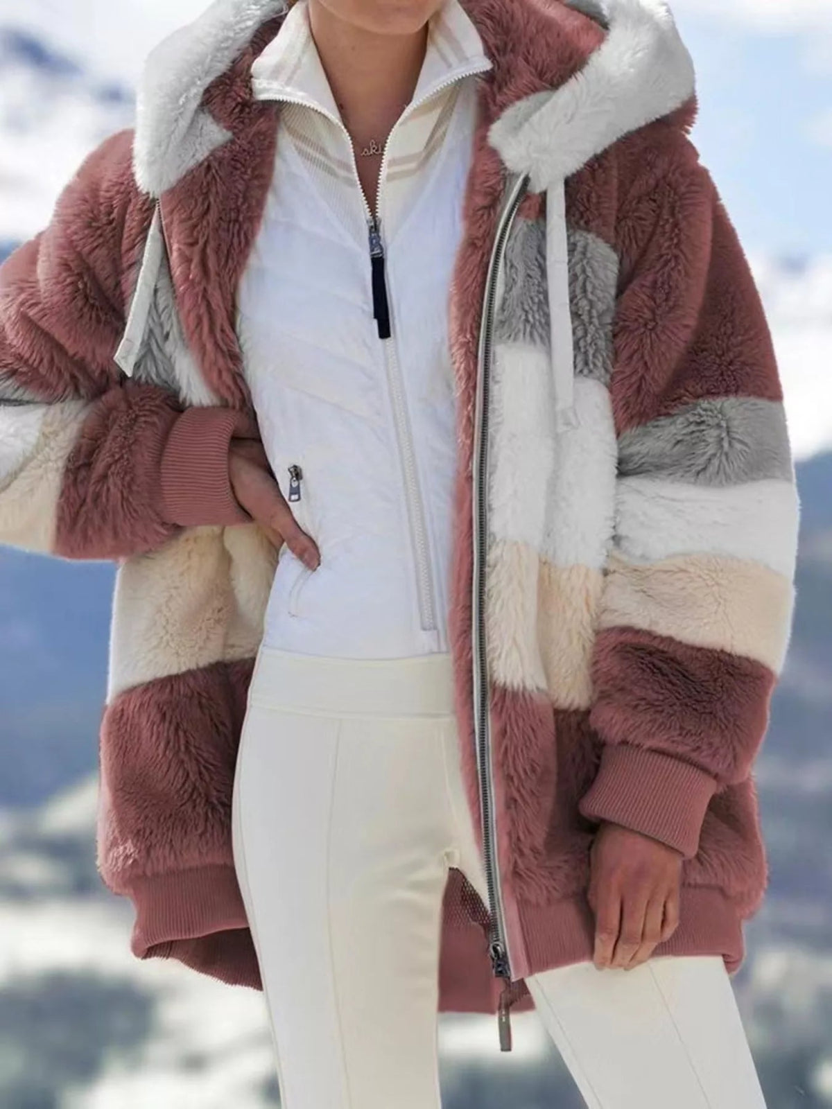 Fuzzy Zip-Up Hoodie Jacket with Pockets