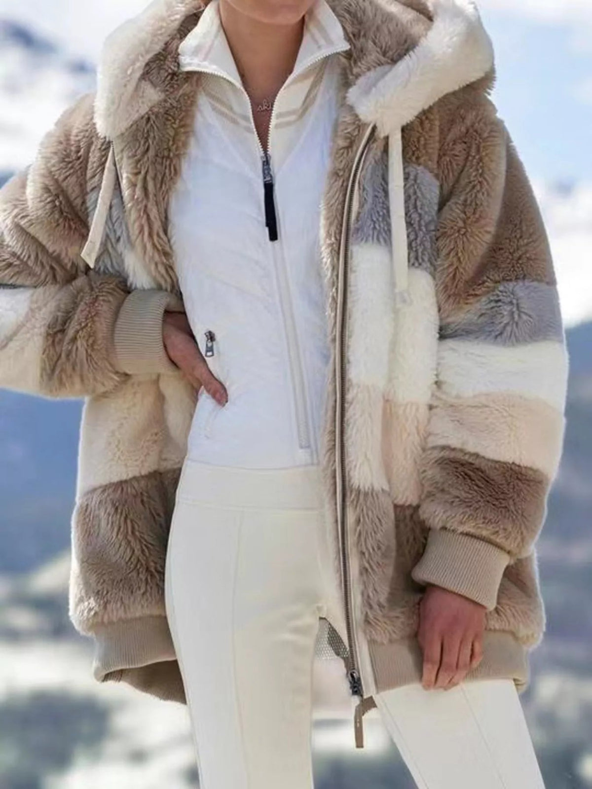Fuzzy Zip-Up Hoodie Jacket with Pockets