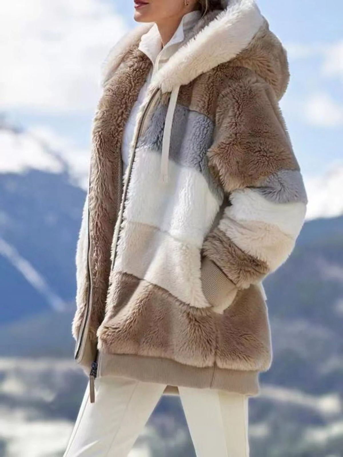 Fuzzy Zip-Up Hoodie Jacket with Pockets