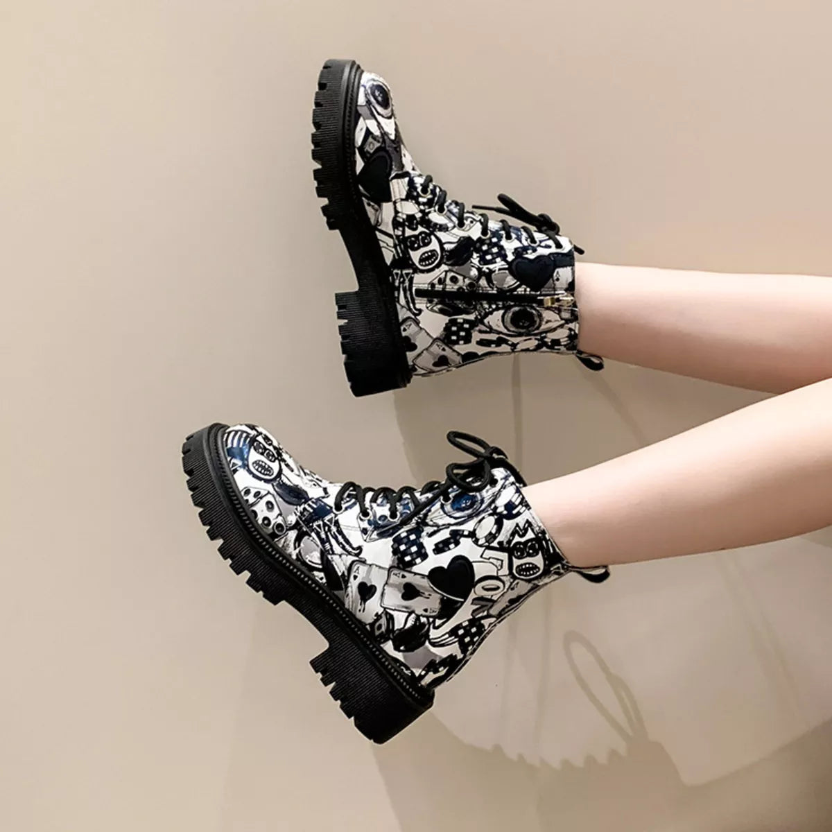 Graffiti Print Combat Boots Colorful Street Art Design | Deb Shops