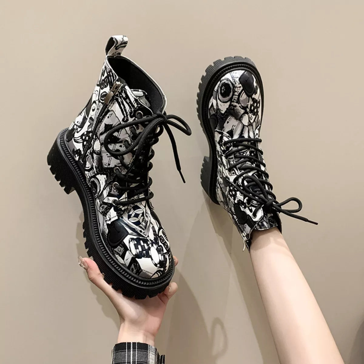 Graffiti Print Combat Boots Colorful Street Art Design | Deb Shops
