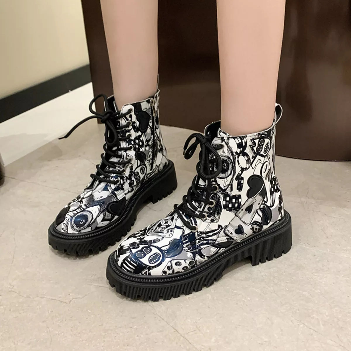 Graffiti Print Combat Boots Colorful Street Art Design | Deb Shops