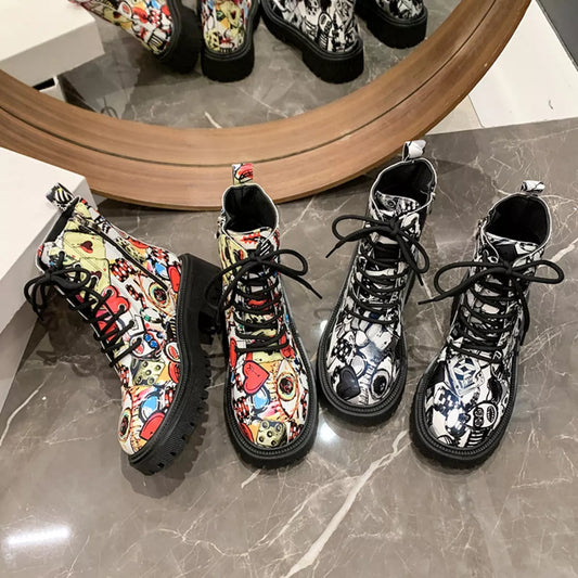Graffiti Print Combat Boots Colorful Street Art Design | Deb Shops