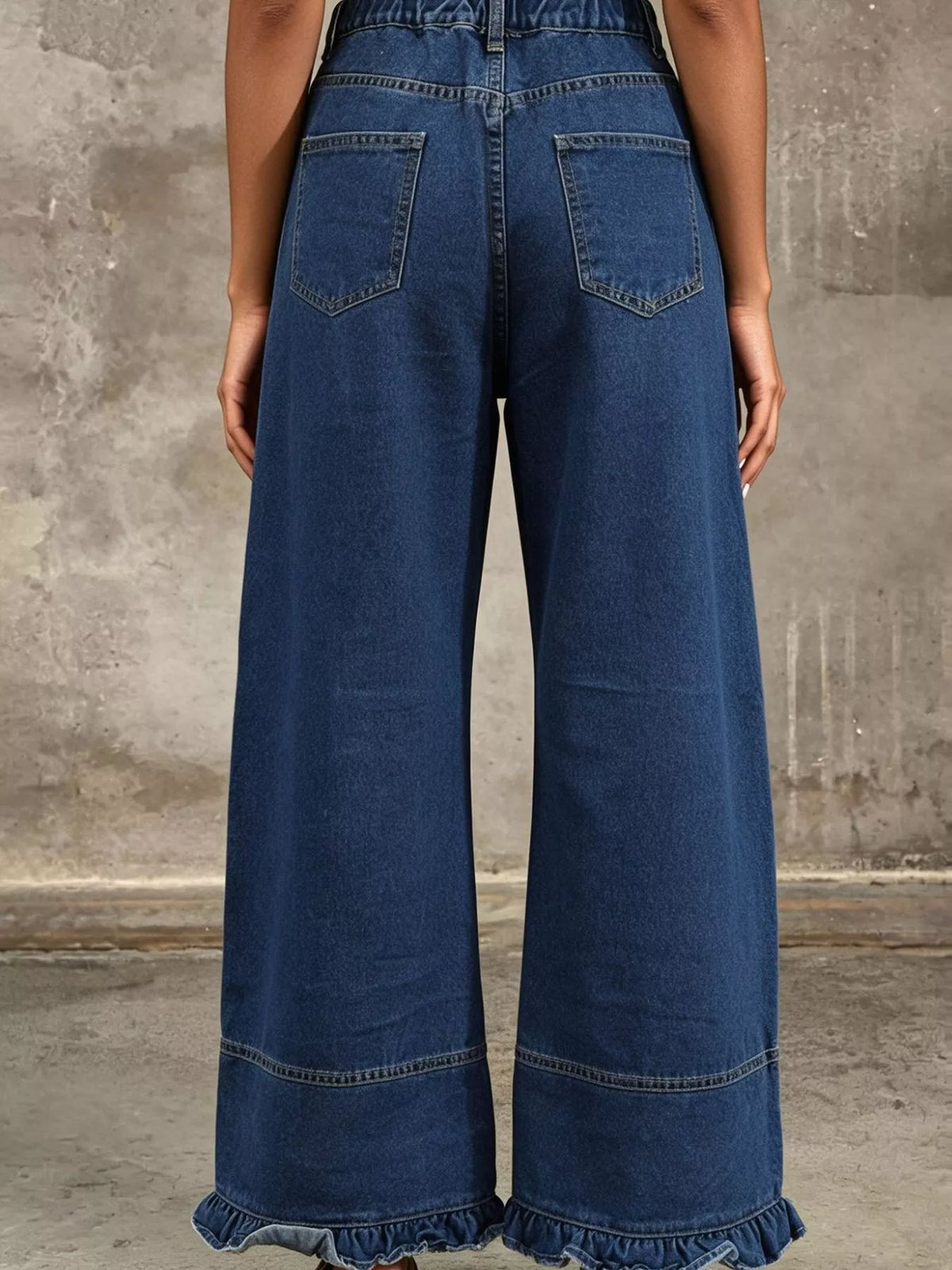 High-Waisted Wide-Leg Ruffle Hem Jeans