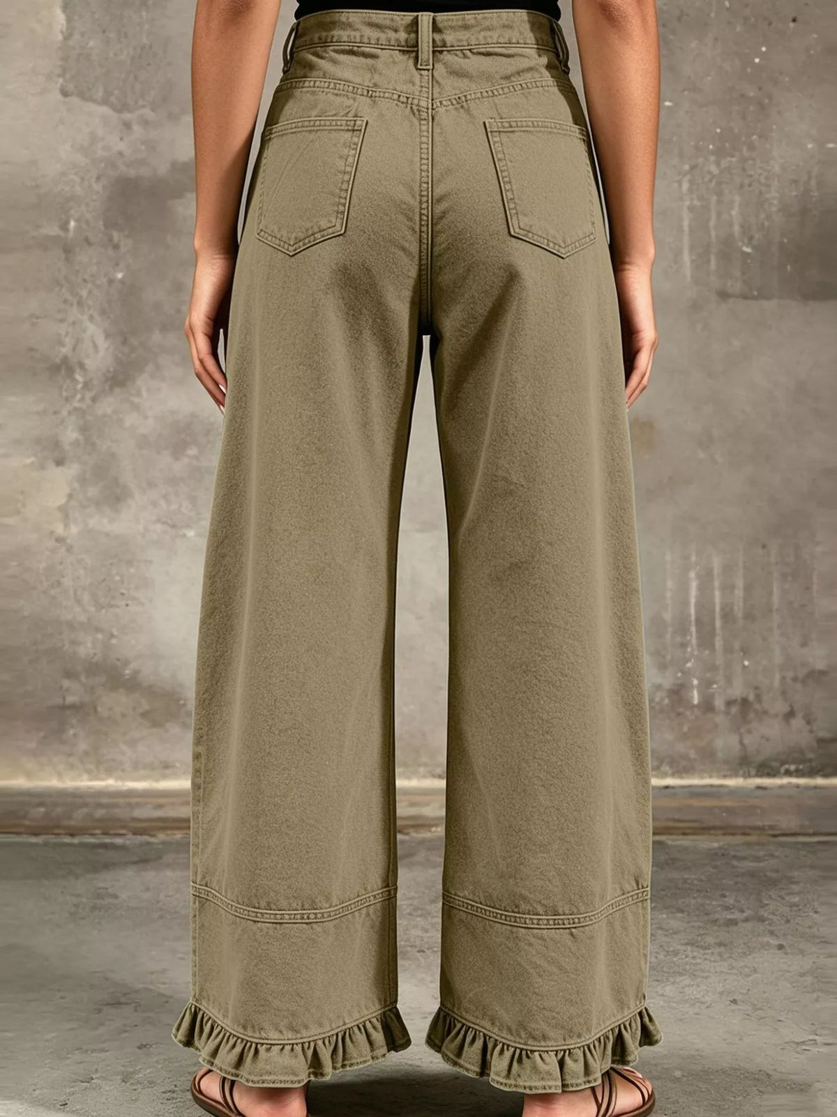 High-Waisted Wide-Leg Ruffle Hem Jeans