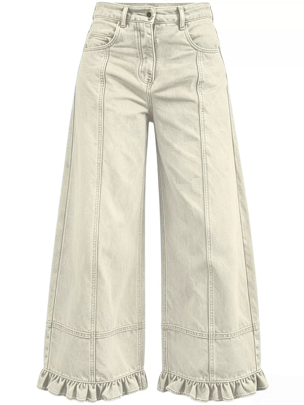 High-Waisted Wide-Leg Ruffle Hem Jeans