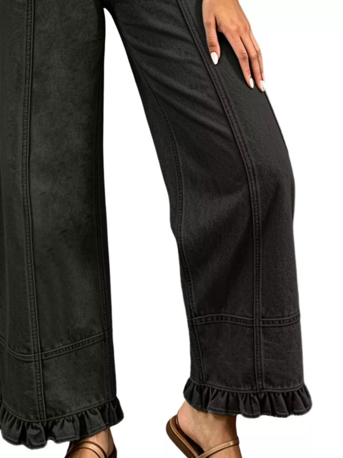 High-Waisted Wide-Leg Ruffle Hem Jeans